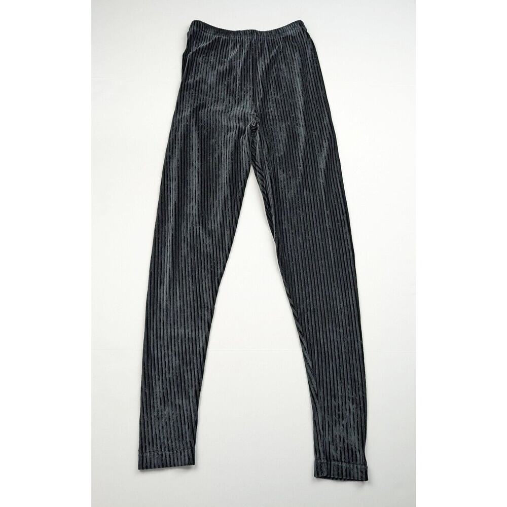Vintage 90s Leggings Pants Gray Black Striped Velour Ribbed Knit Women's Size M